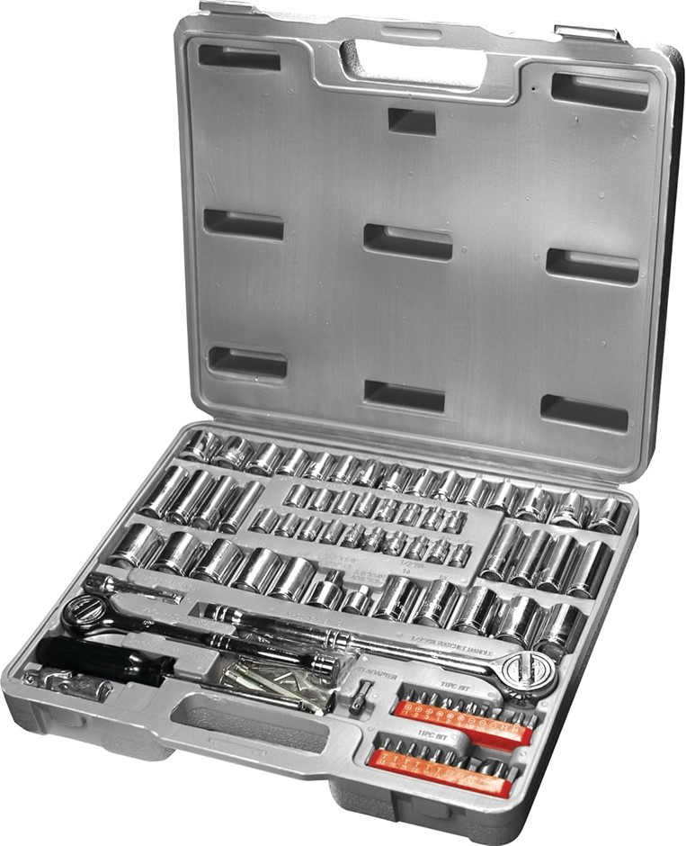 PERFORMANCE TOOL 100pc 1/4" & 1/2" Socket and Bit Set, Metric and SAE. Cont