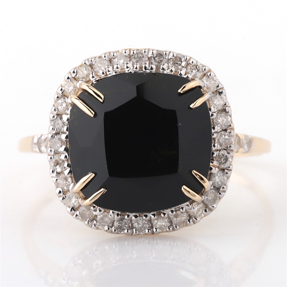 Yellow Gold Natural Tourmaline & Diamond Ring with Valuation