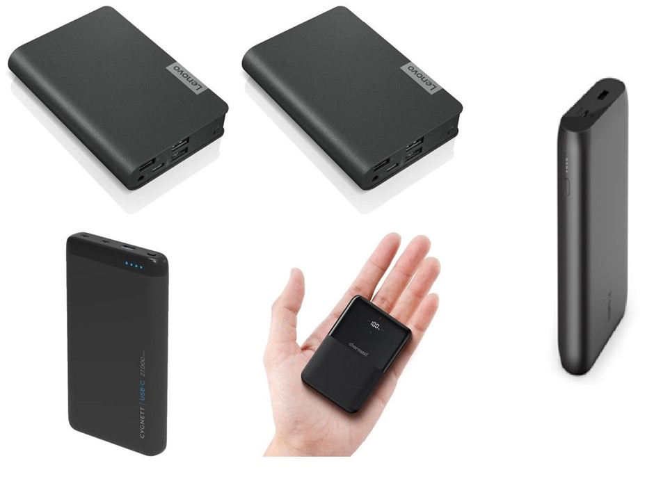 5 x Assorted Power Banks. 2 x LENOVO PB700C Power Bank 14000 mAh. 1 x CYGN