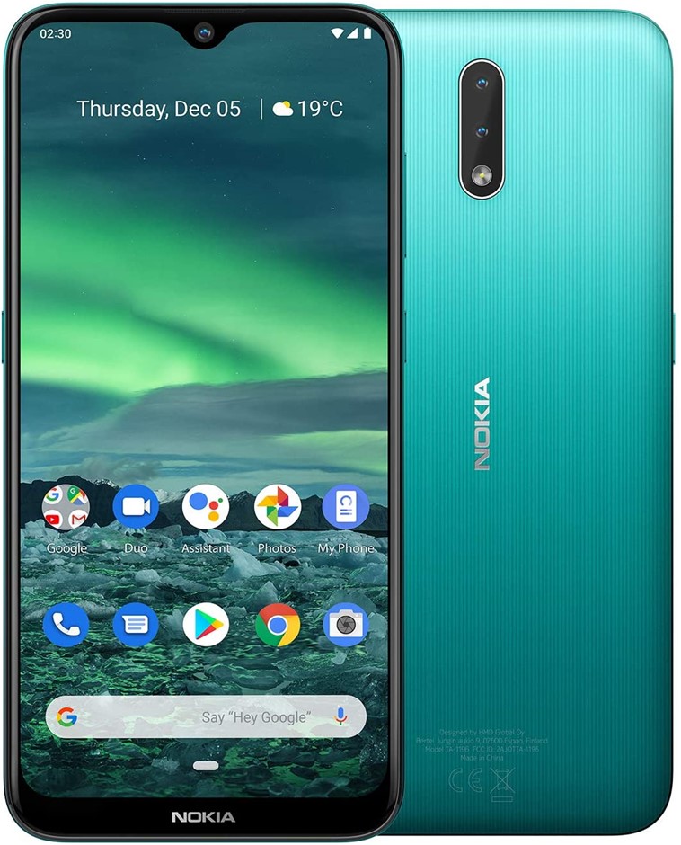 NOKIA 2.3 Smartphone with 6.2" Screen, 32GB Storage, Cyan Green. <b>Importa
