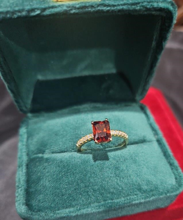 14K/Italy 2.5ct Ruby Emerald Cut Yellow Ring(stamped)Warranty Quality-6US