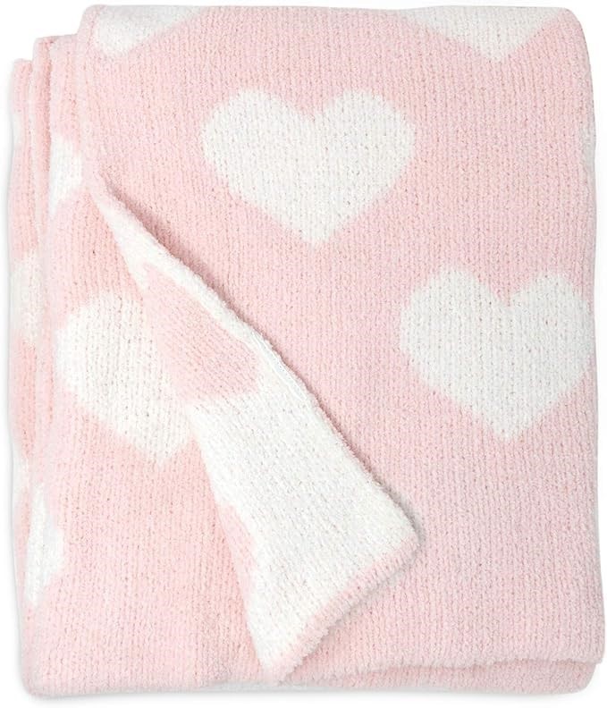 Living Textiles Pink Hearts Chenille Soft Baby Blanket Reversible Premium C