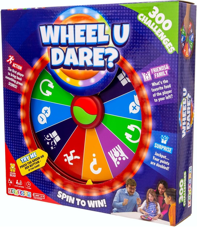 2 x WHEEL U DARE? The Ultimate Live Family Game. N.B: Damaged packaging.
