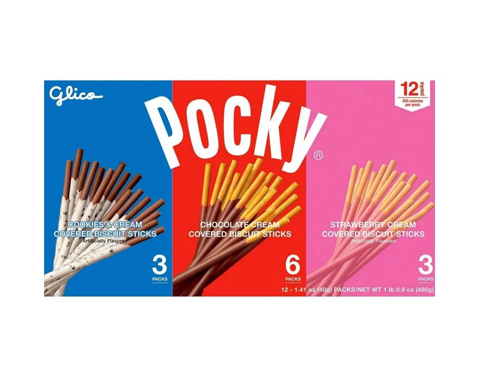 4 x Box of 12pk POCKY Variety Mix, Incl: 3 x Cookies N' Cream, 3 x Strawber