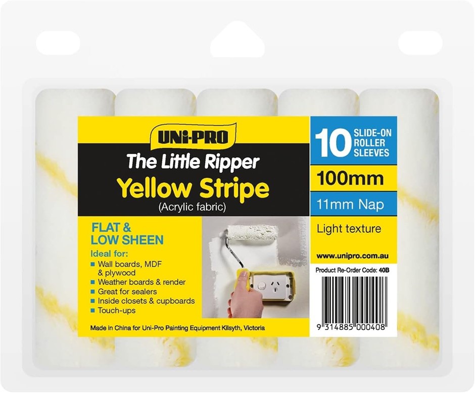 2 Packs of 10 x UNI-PRO Little Ripper Fabric Roller Covers, 100 mm.