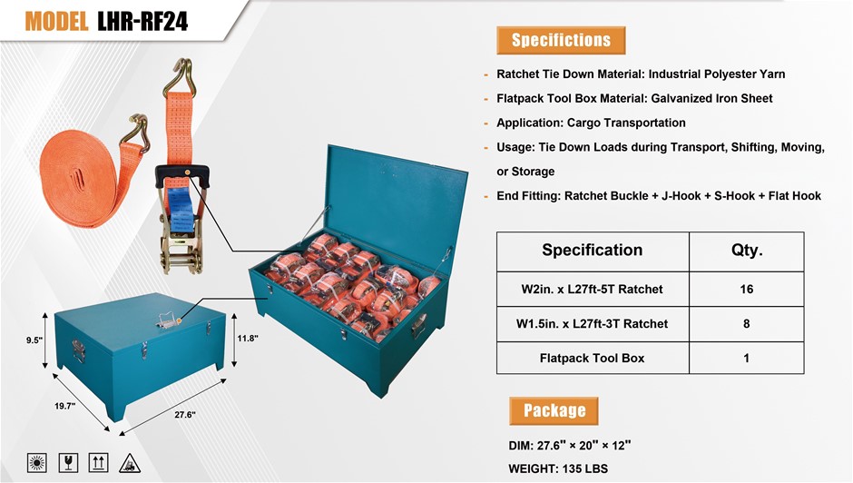 Unused 2025 Landhonor Ratchet Tie Down & Flatpack Tool Box LHR-RF24