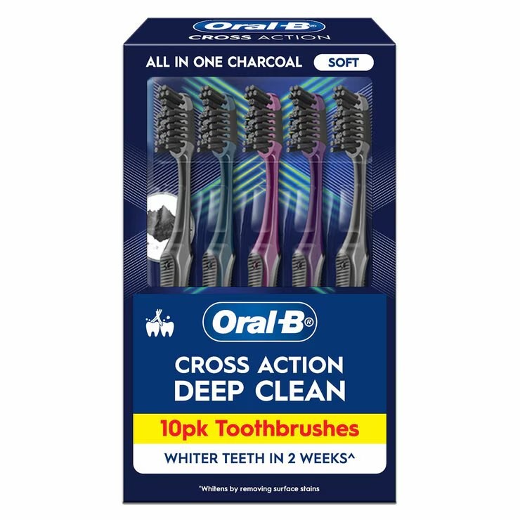 Oral-B Cross Action Clean Ultrathin Charcoal Toothbrush 10 Pack NB: damaged