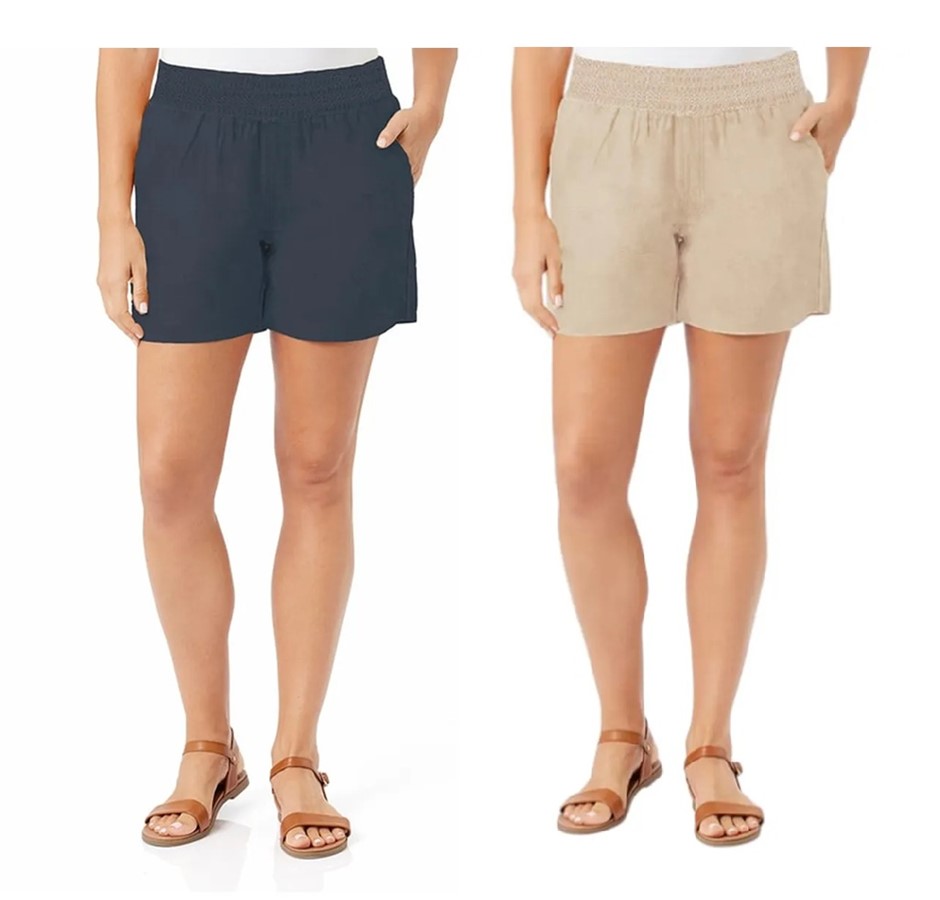 2 x BRIGGS Women's Linen Shorts, Size XL, Navy & Dark Tan, 229232. Buyers