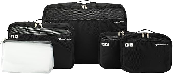 TRAVELER'S CHOICE Packing Cubes 5-Piece Set, Black, TC07074K. Buyers Note