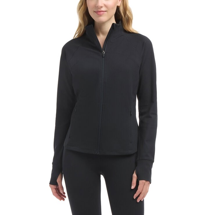 DANSKIN Women's Satin Stitch Yoga Jacket, Size L, Black Salt. Buyers Note
