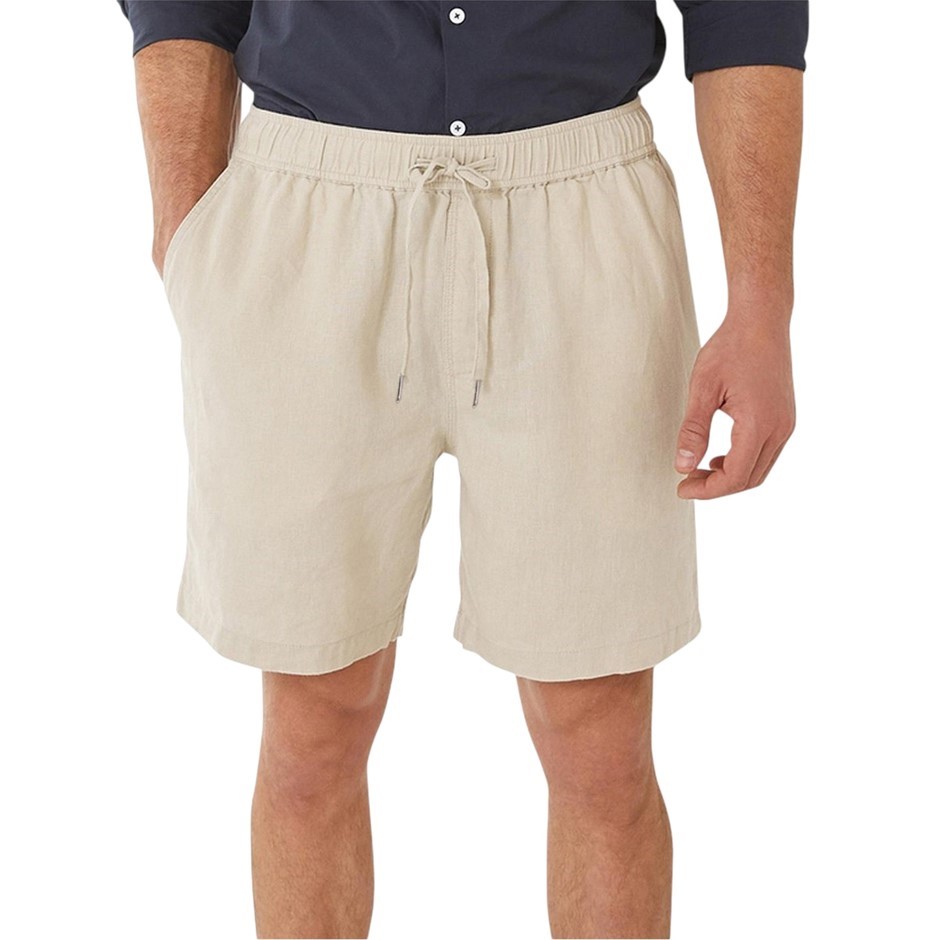 SABA Men's Linen Blend Short, Size S, 55%Linen/45%Cotton, Natural, AG24910.