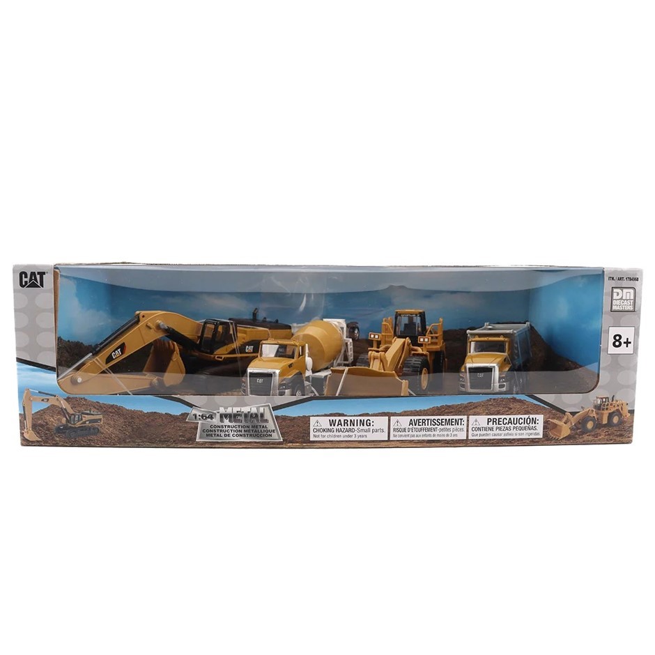 2 x CAT Diecast Trucks 4pk Grey. NB: Damaged packaging, some pcs may be mis
