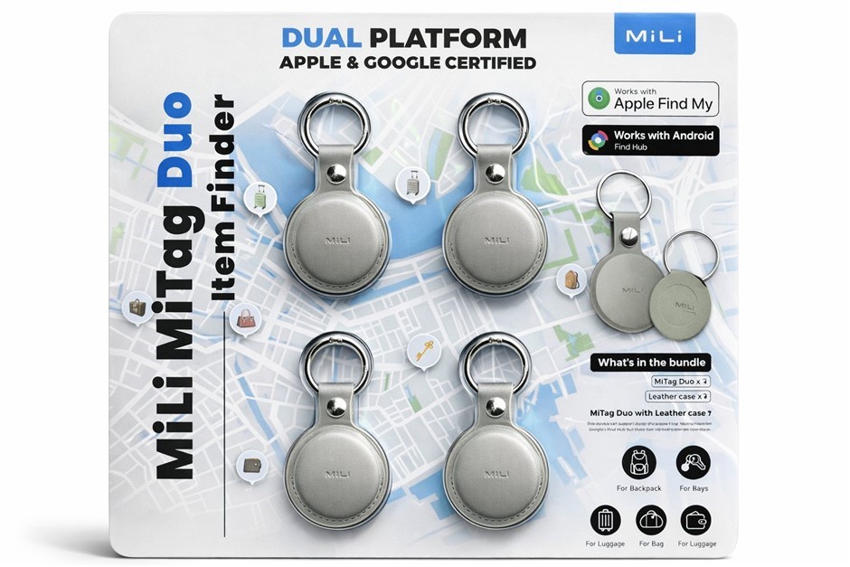 MILI MiTag Duo Item Finder, Dual Finder Apple & Google Platform, 4 Pack. NB
