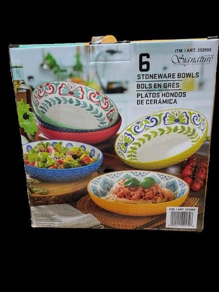 SIGNATURE 6pc Stoneware Bowls. NB: Damaged packaging & 1 x bowl missing.
