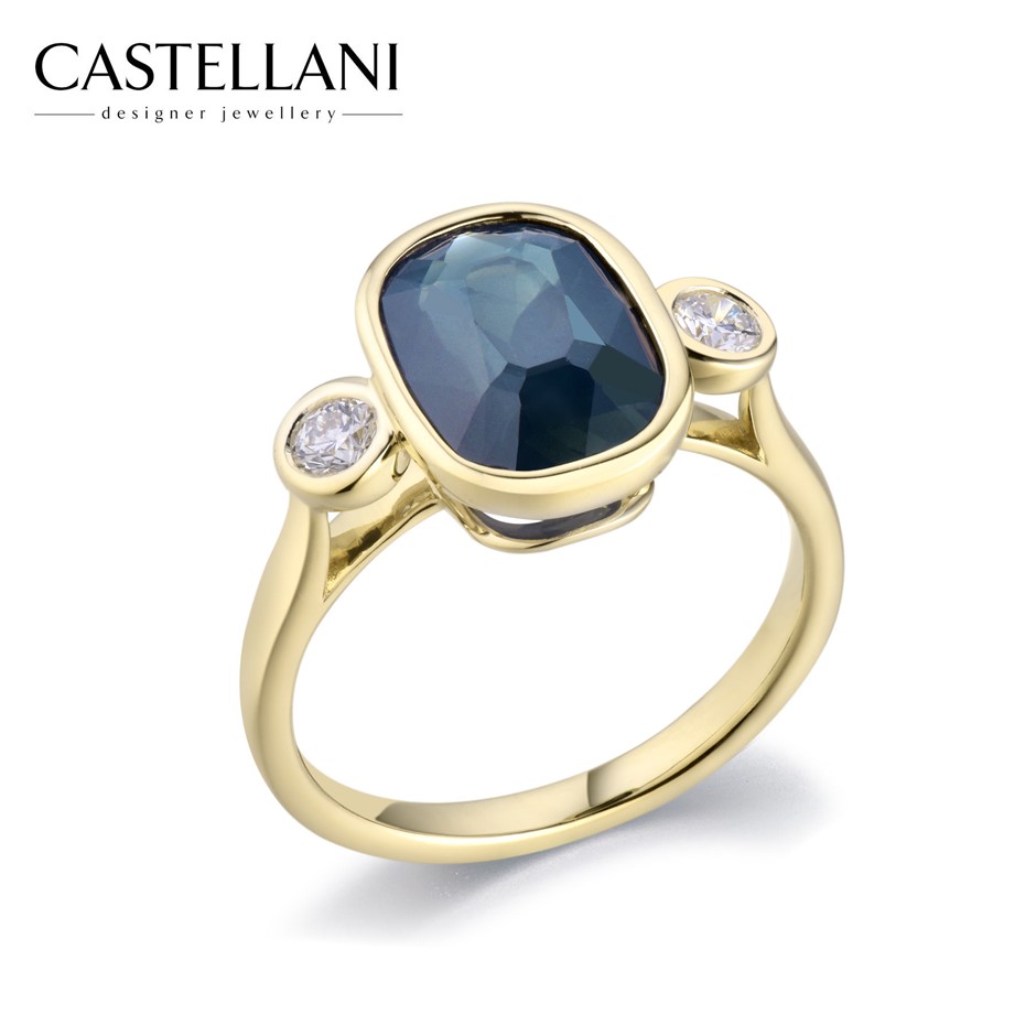 Certified 3.82tcw Teal Sapphire & Diamond Gold Ring