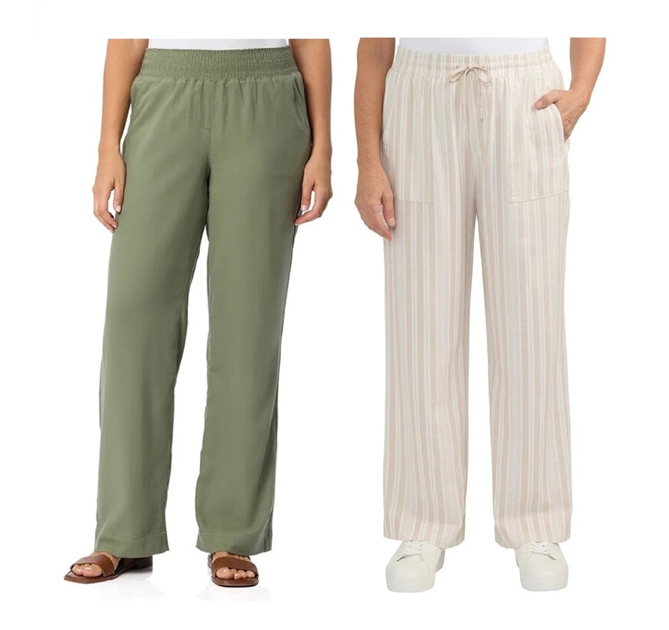 2 x Women's Wide Linen Pants, Size M, Incl: BRIGGS & TEDDI ROSE, Olive Gree