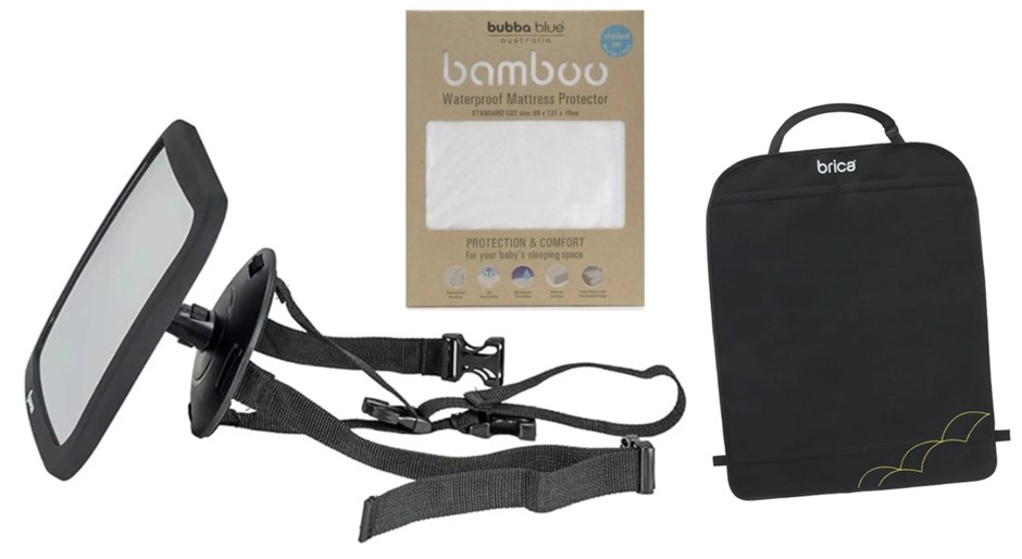BUNDLE of 3: MAXI-COSI Deluxe Car Seat Mirror + MUNCHKIN Brica Deluxe Kick