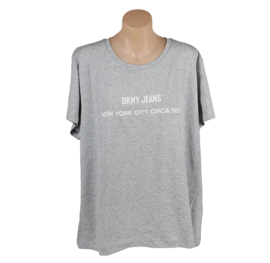 2 x DKNY Women's Logo Tee, Size S, 60%Cotton, Heather Grey (HGR).