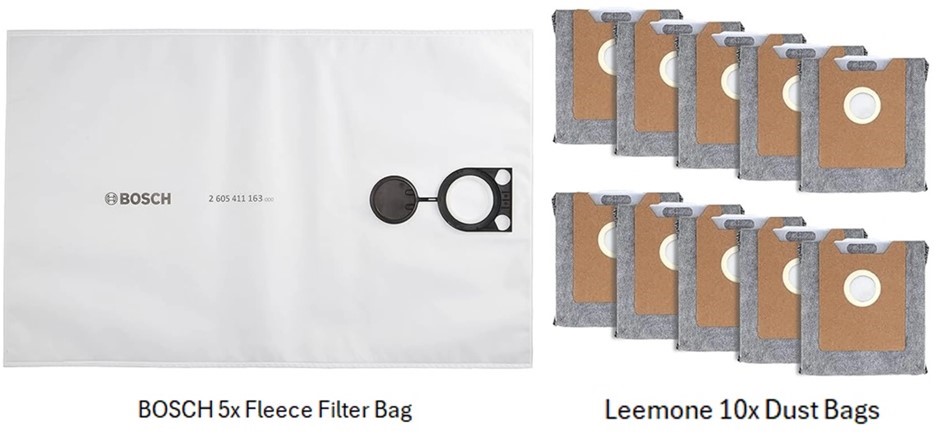 BUNDLE of 2: BOSCH 5x Fleece Filter Bags (for GAS 50) + LEEMONE 10-Pack Dus