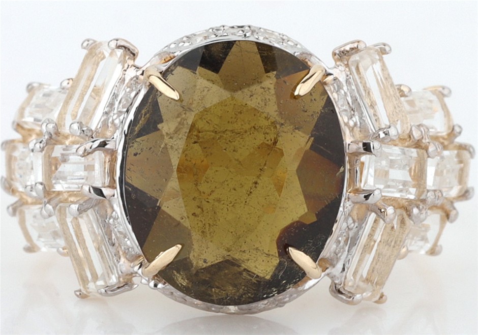 Yellow Gold Natural Tourmaline & Diamond Ring with Valuation