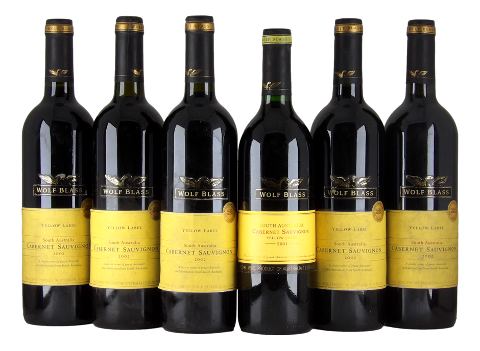 Wolf Blass Yellow Label Cabernet Sauvignon 2001/02 (6x 750mL), SA