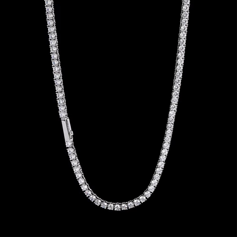 Silver-Filled 3mm Tennis Necklace with Simulated Diamonds - 60.9cm