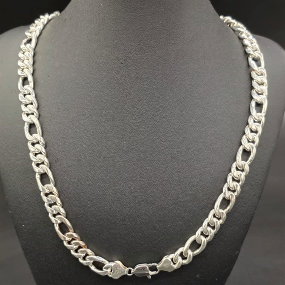 Men's Chunky 10mm Wide Figaro Necklace in Silver - 22 inches