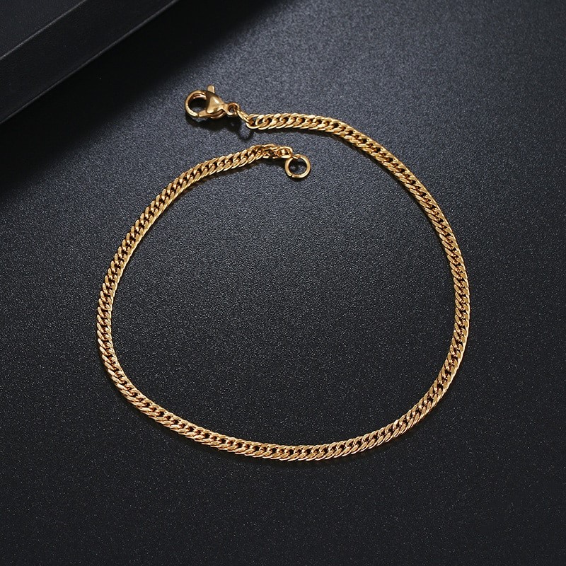 Classic Stainless Steel 3mm Curb Chain Bracelet - 7 Inches (Yellow)