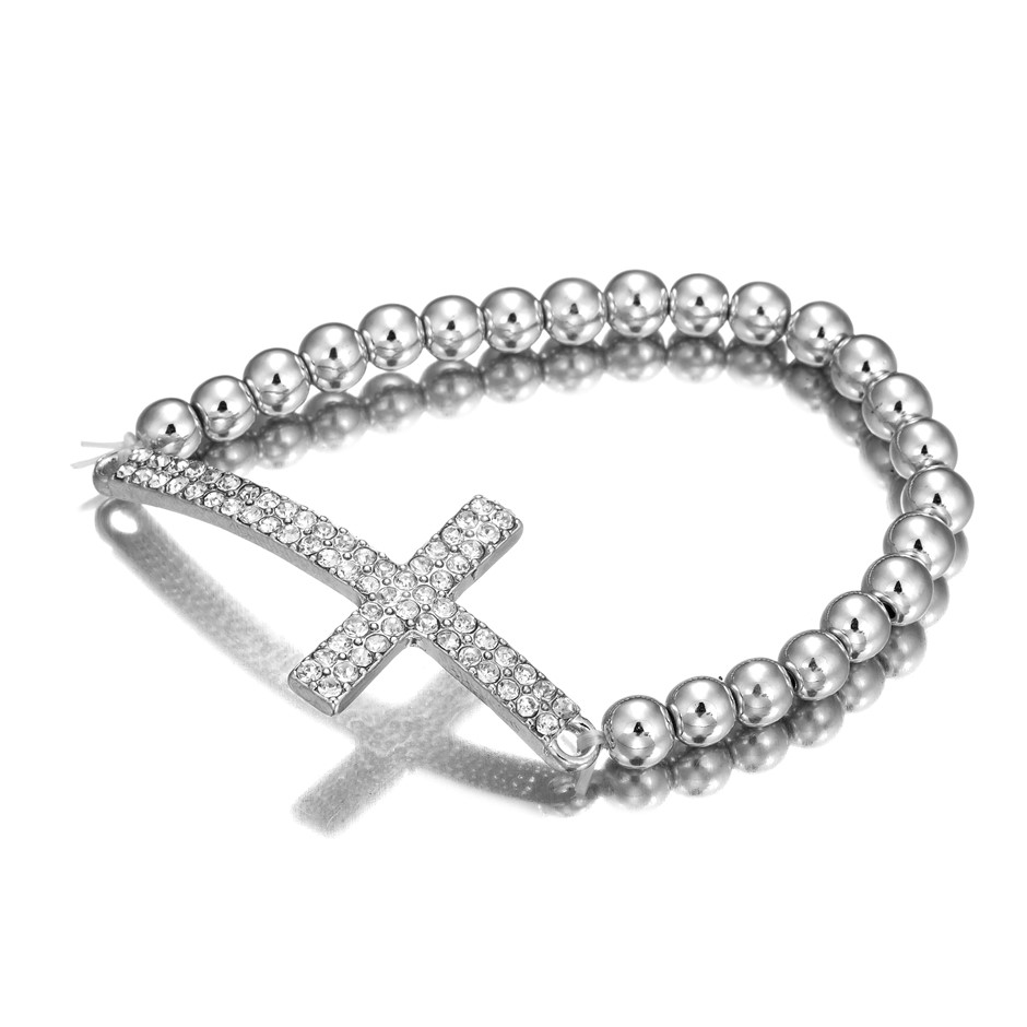 Cute Cross Beaded Bracelet - Silver