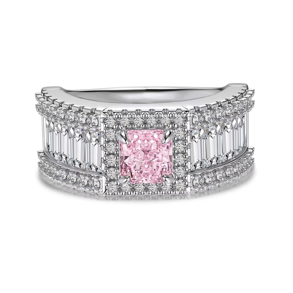 925 Sterling Silver Wide Band Simulated Diamond Ring - Size 7