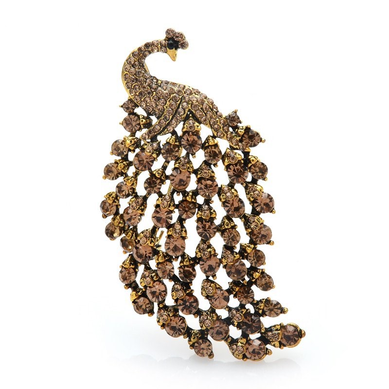 Designer Simulated Diamond Gold Peacock Brooch Pin
