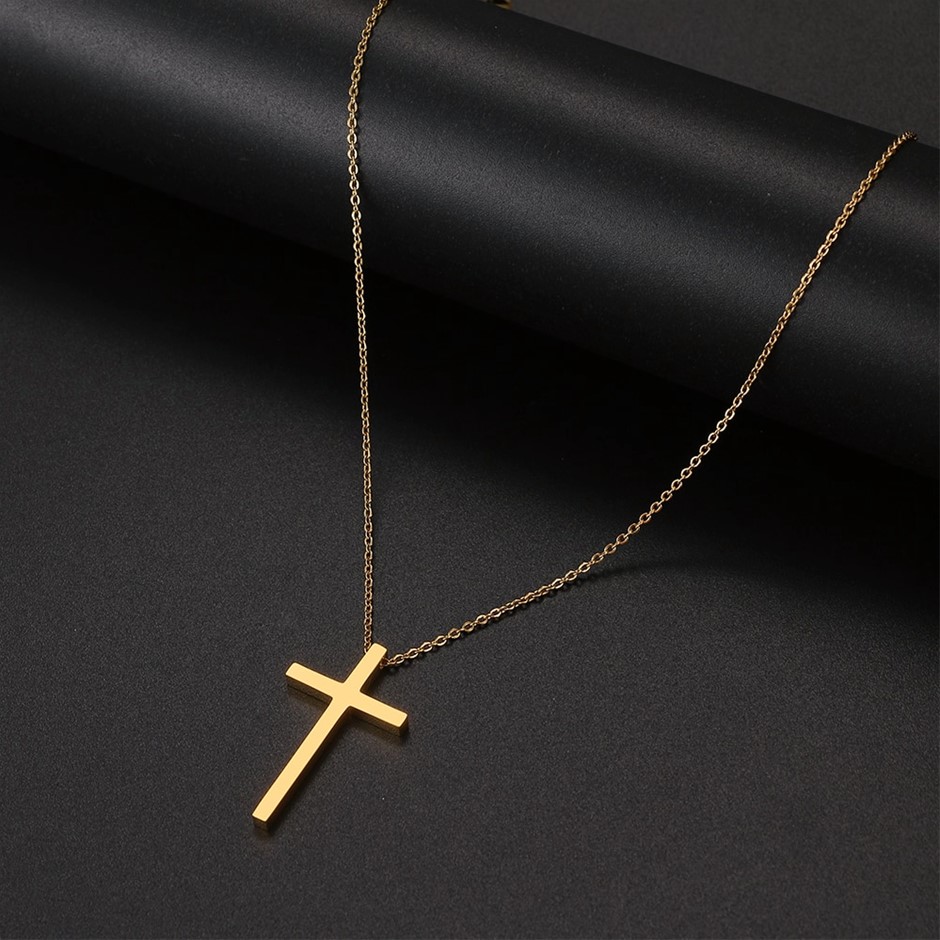 Stainless Steel Men's Cross Pendant Necklace - Yellow