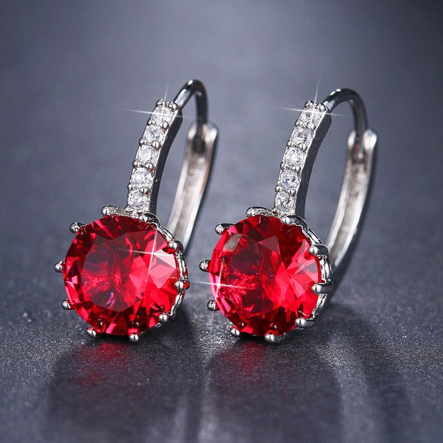 Designer Simulated Diamond Red Drop Earrings in Silver