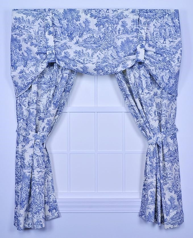 2 X VICTORIA PARK Toile 68-Inch-by-54 Inch Tailored Panel Pair with Tieback