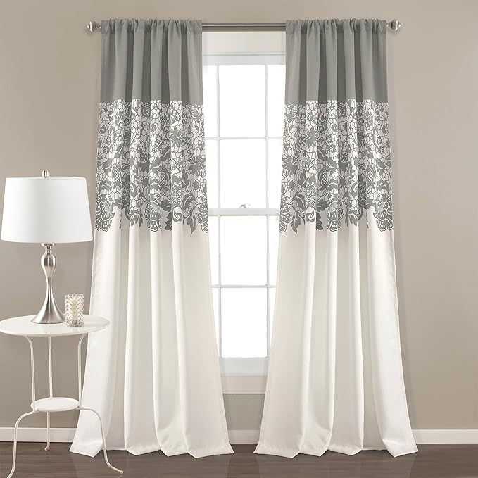 LUSH DECOR, 95” x 52”, Gray Estate Garden Print Curtains Light Filtering Wi