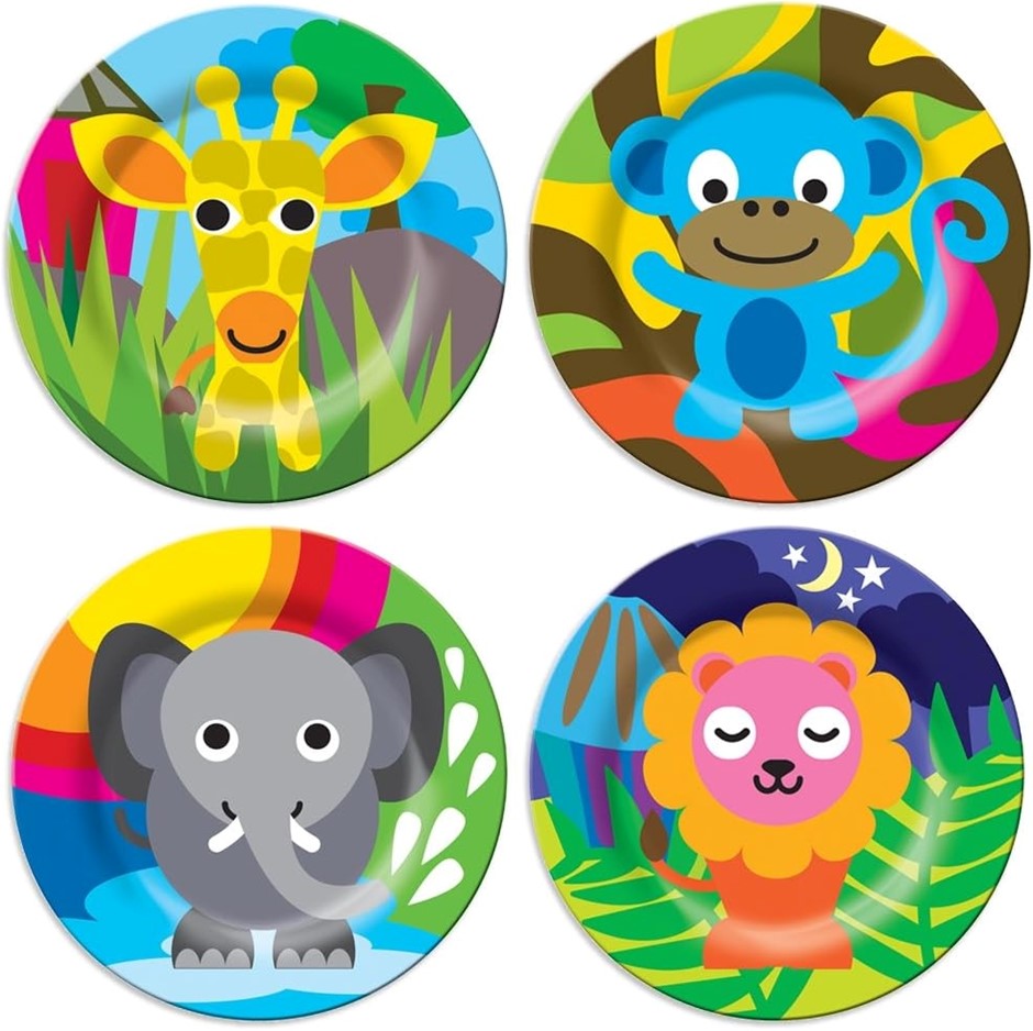 FRENCH BULL 74191 Kids Plate Set of 4 - BPA-Free, Tray, Animals, Toddler, D