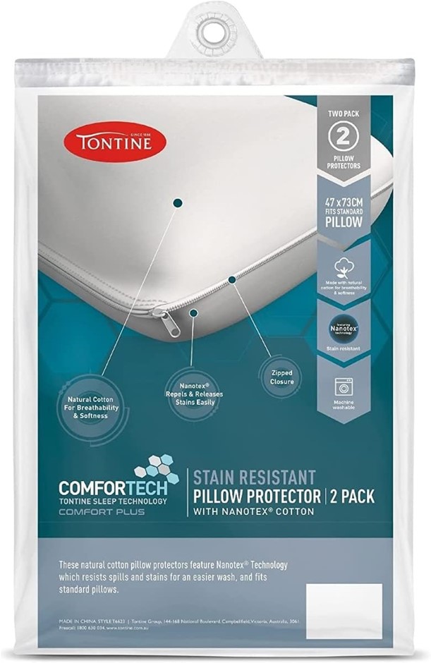 TONTINE T6623 Comfortech Stain Resistant Pillow Protector, White, Pack of 2