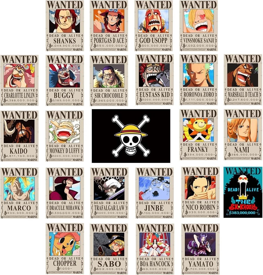 TYZZHOA 25PCS Anime ONE PIECE Wanted Posters 30 x 21cm, New Bounty Edition,