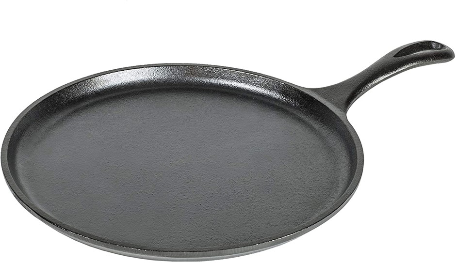 LODGE L9OG3 26.67 cm Round Cast Iron Griddle, Black, Made In USA. NB: Minor