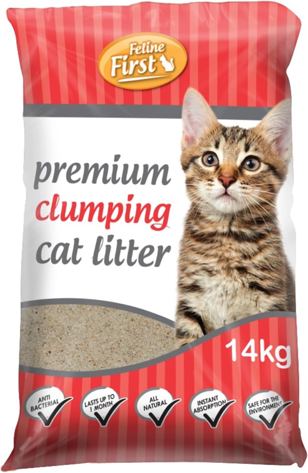 2 x Feline First 50465 Premium Clumping Cat Litter 14kg. NB: 1 x Package Ha