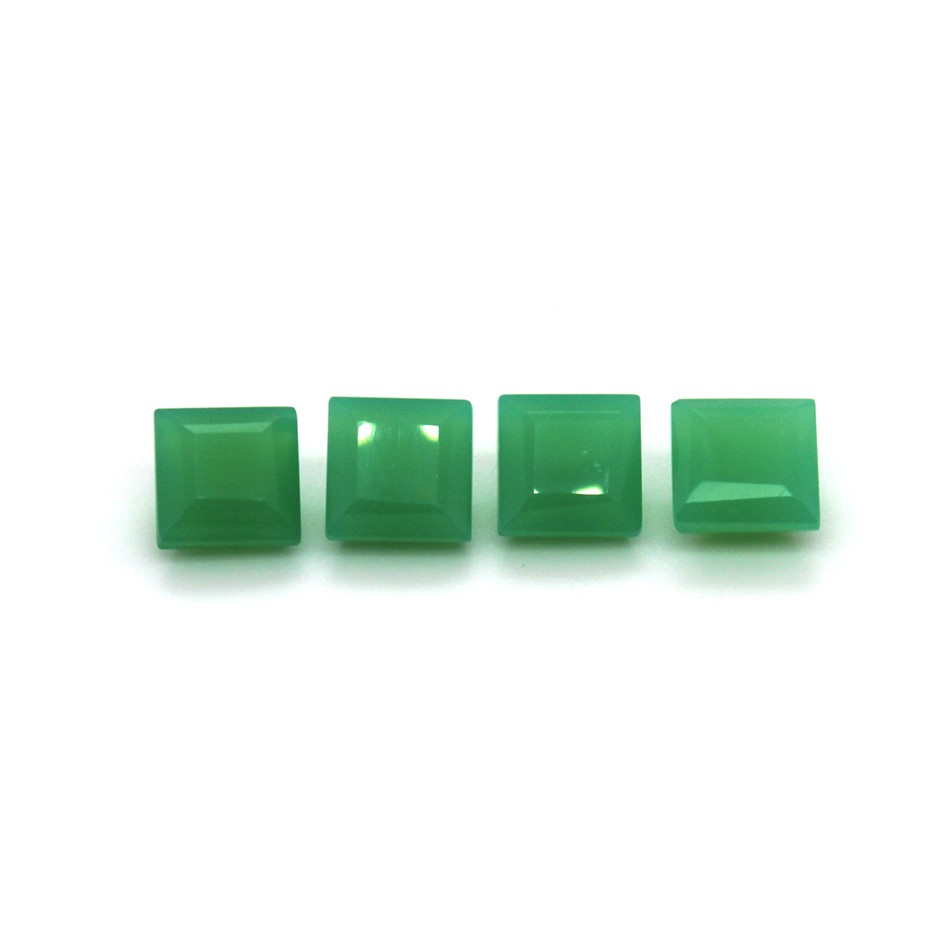4 Pcs Square Beautiful Green Chrysoprase Gemstone