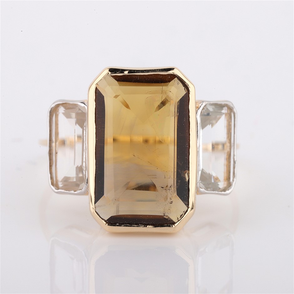 Yellow Gold Natural Citrine / Natural White Topaz Ring  with Valuation