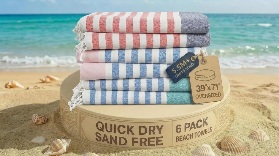 LANE LINEN Beach Towels 6 Pack, Bulk Beach Towels Oversized, Pool Towels fo