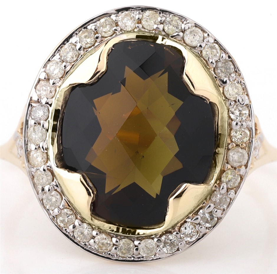 Yellow Gold Natural Tourmaline & Diamond Ring with Valuation