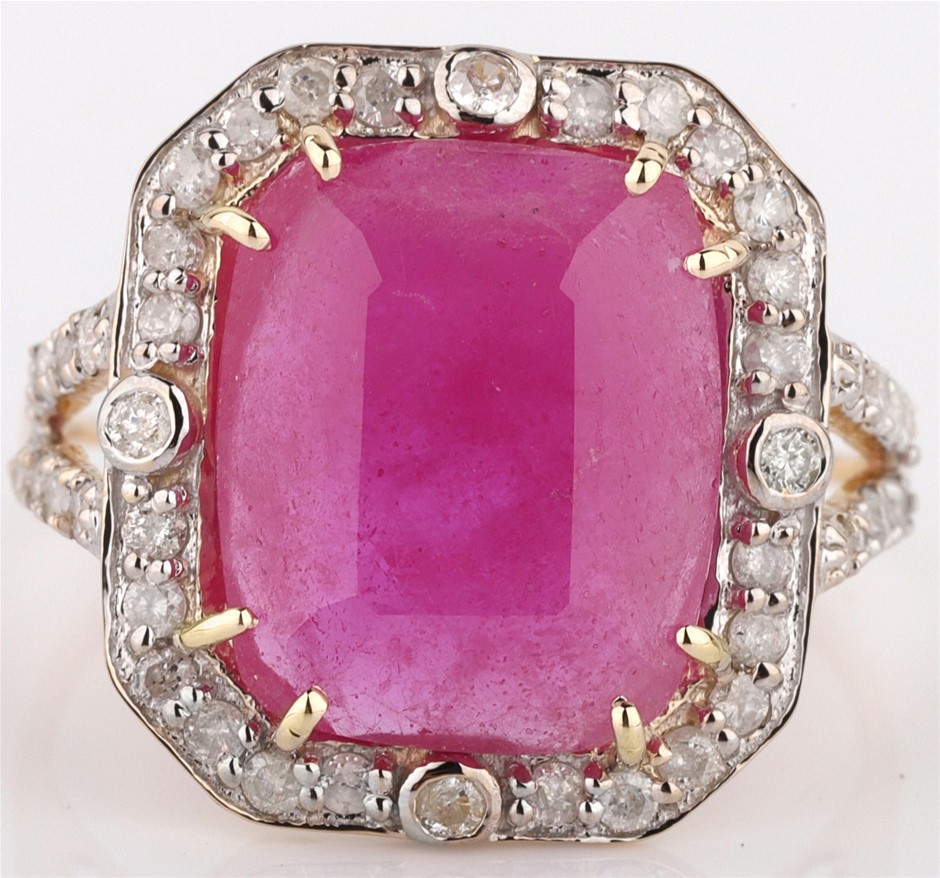 Yellow Gold Natural Ruby & Diamond Ring  with Valuation