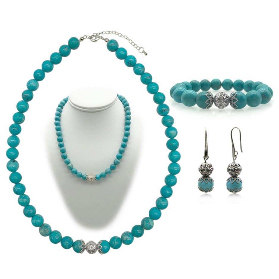 7-8mm Pearl & Turquoise Real 18k Gold Plated Jewellery Set
