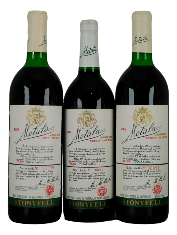 Saltram Wine Estate Metala Shiraz Cabernet 1987/1988 (3x 750mL), SA.