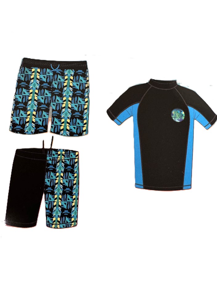 OCEANBREAK Youth 3pc Swim Set: 2 x Shorts & Tee, Size 14, Blue. Buyers Not