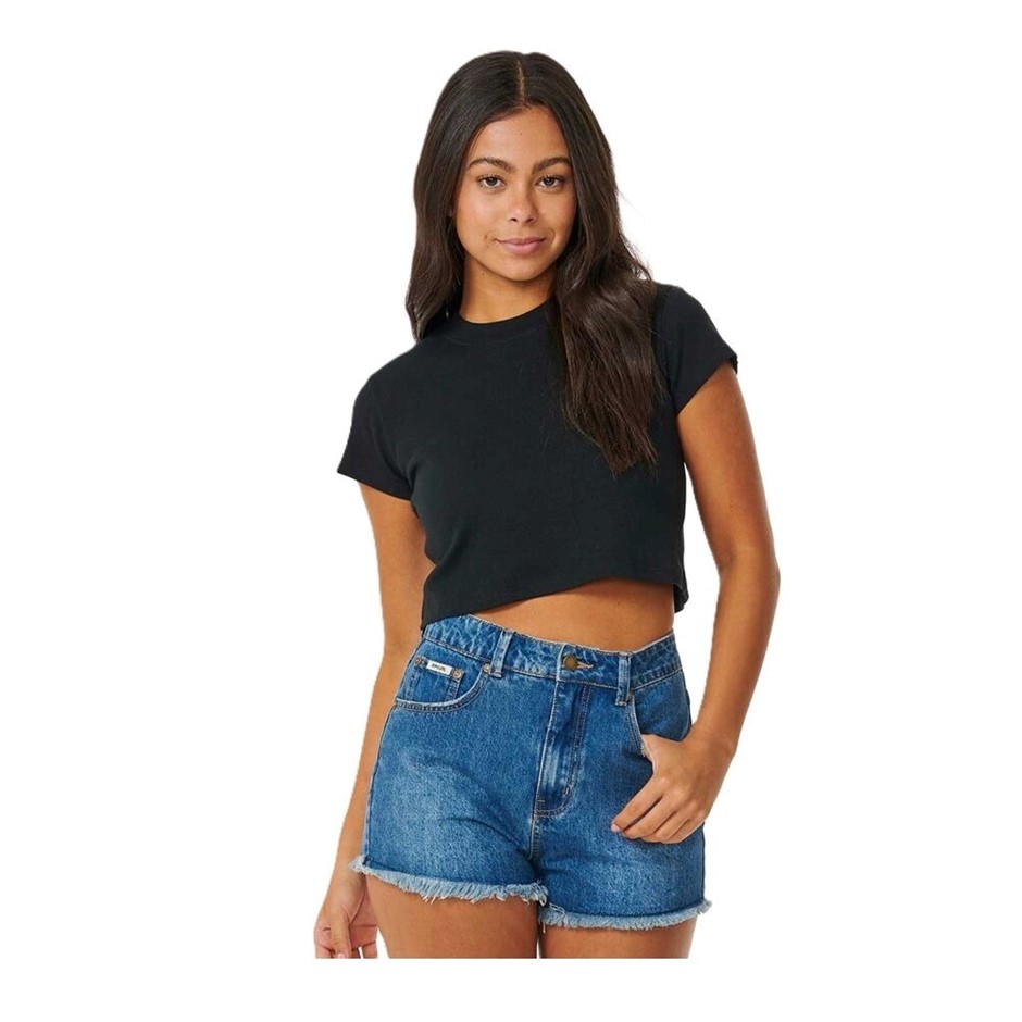 RIP CURL Women's Classic Ribbed T-Shirt, Size M, Black. RRP: $49.99.  Buyer