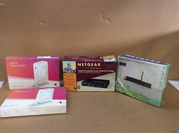 Netgear Wireless + Modem Router & Print Server& Adaptors New (Lot of 4)